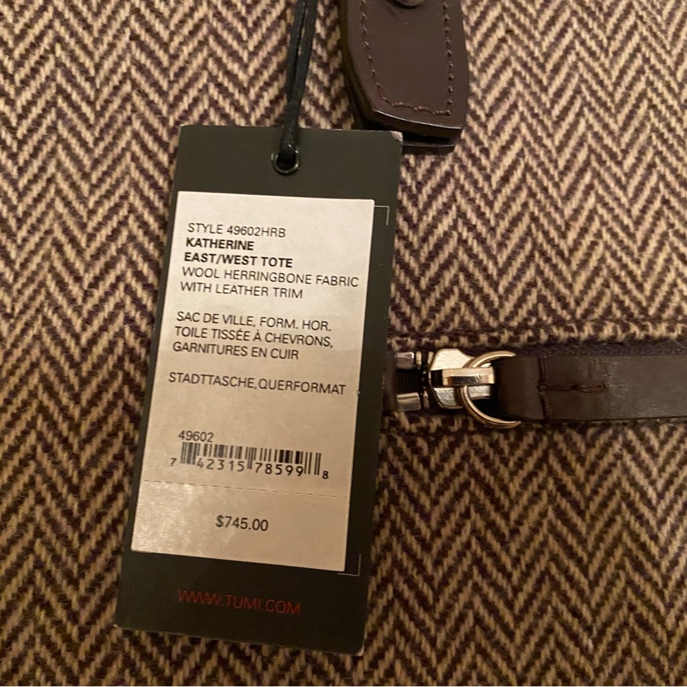 Tumi wool & leather spacious brown bag with a lot of compartments & pockets NWT - Picture 10 of 16